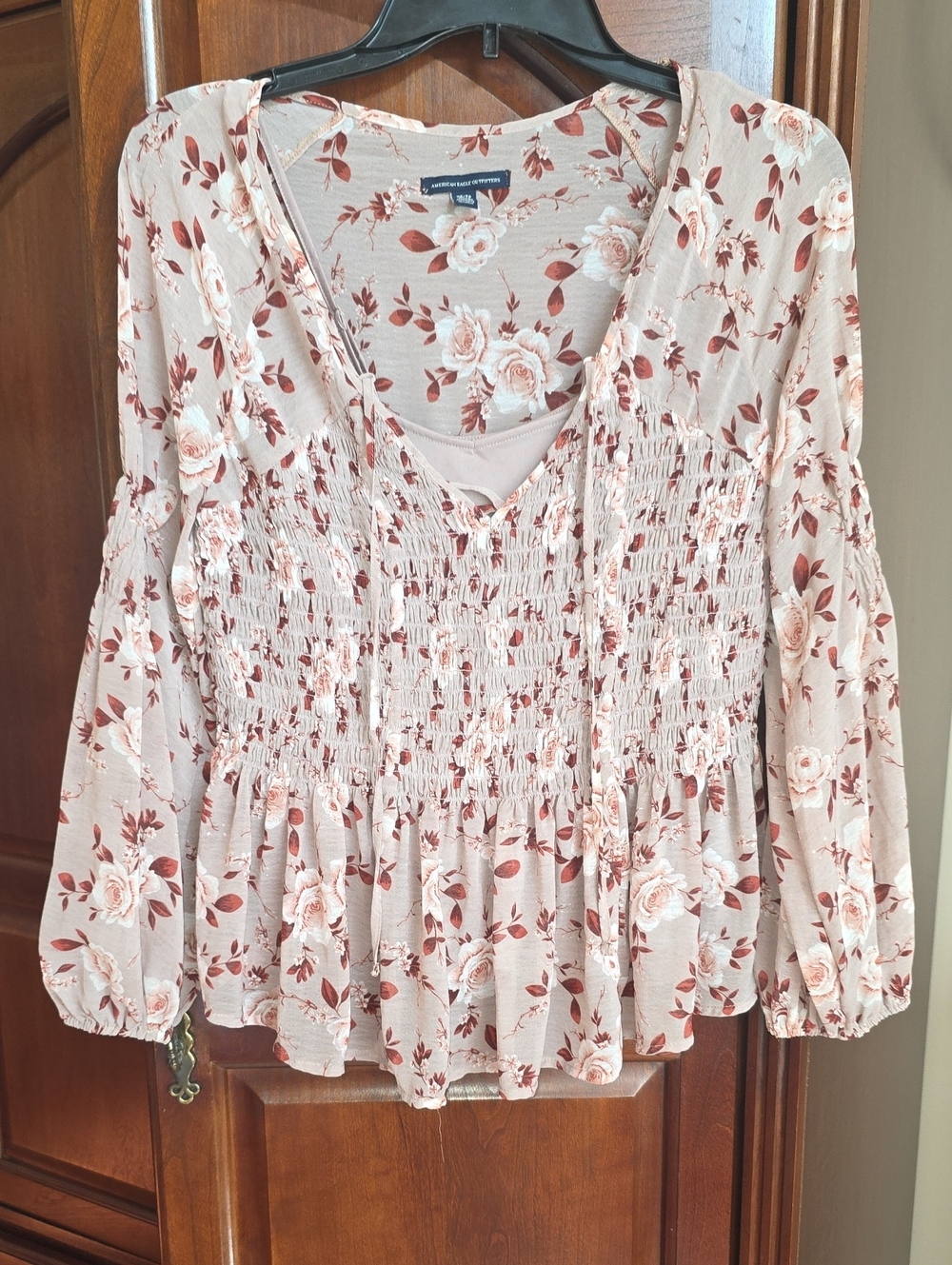 AE Floral Smocked Peplum Blouse W/ Cami Tank XS